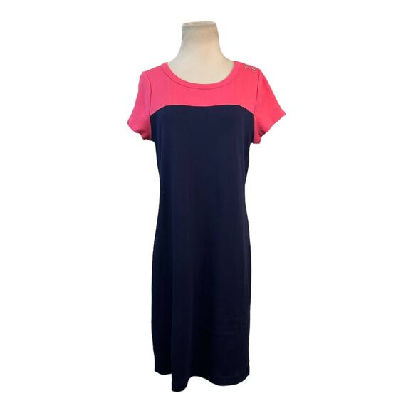 Talbots blue pink color block short sleeves short T shirt dress size Small - Picture 1 of 12